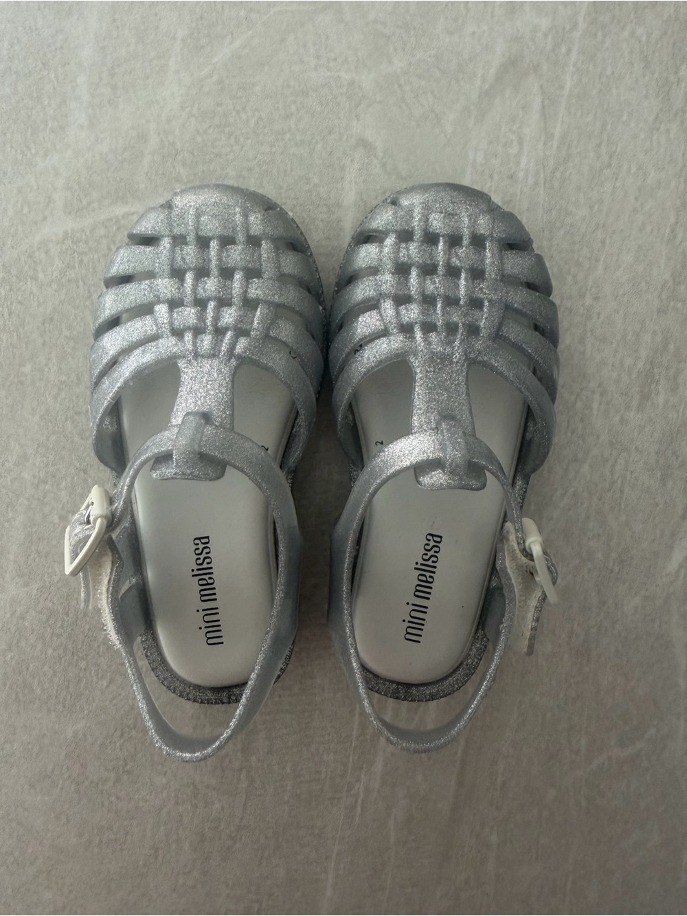 Mini Melissa Silver Glitter Jelly Sandals for Kids